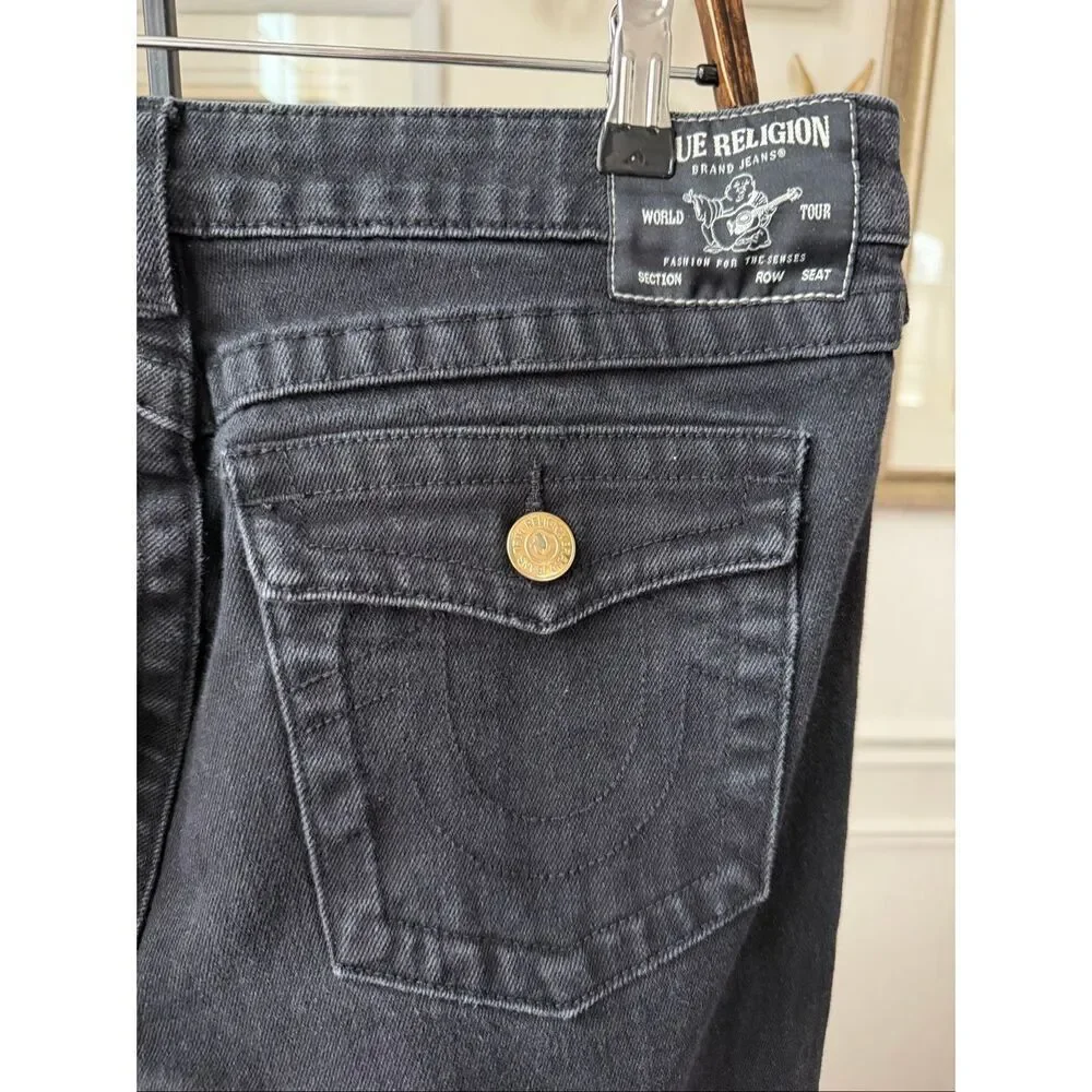 True Religion Joey Mid Rise Flap Flare Jeans Black $154 31